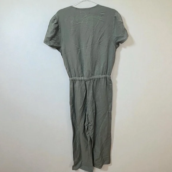 Cloth & Stone Anthropologie Linen Blend Jumpsuit Blue Wrap Short Sleeve Size M - Picture 12 of 16